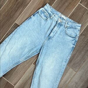 Zara High Waisted Straight Leg Light Blue Denim Jeans